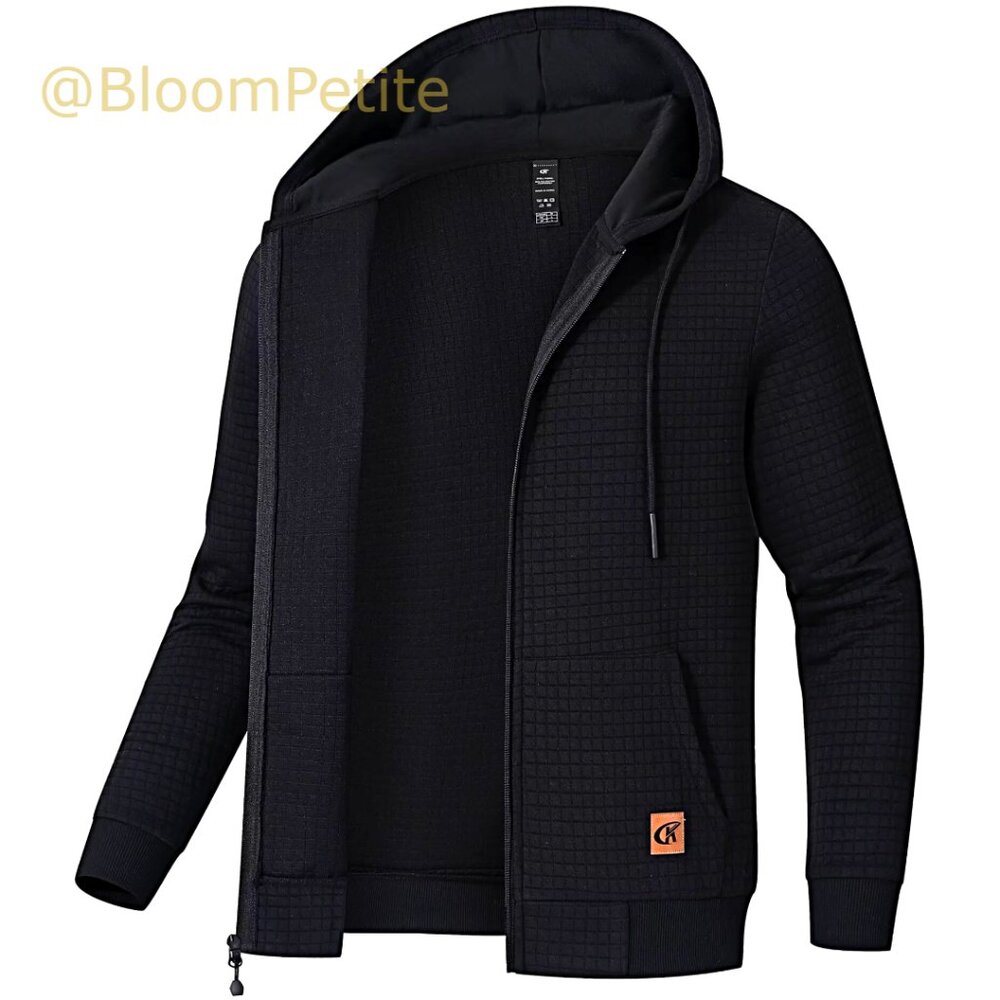 Jacquard PlaidCloth Lightweight Zipper Hoodie Sweatshirt Jacket